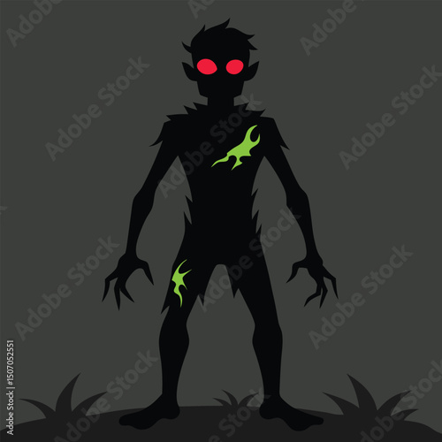 Zombie silhouette with glowing eyes eerie design vector illustration
