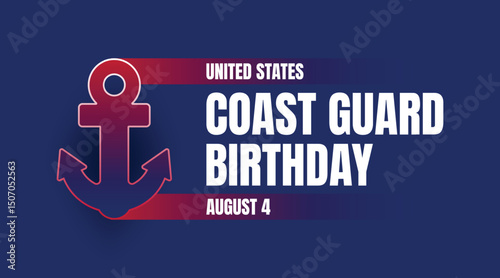 Photos United States Coast Guard Birthday Poster with Red Anchor on Blue Background