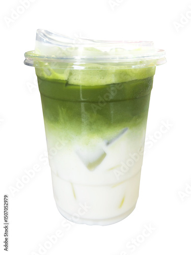 Refreshing Iced Matcha Latte with Transparent Background