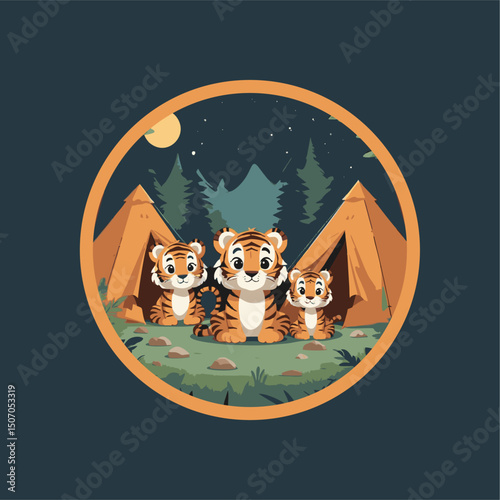 tiger cub camping design illustration. preschool theme. print ready design for t-shirts and more