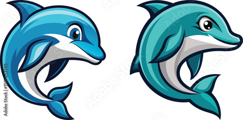 et of two happy Fish, dolphin cartoon character vector illustration