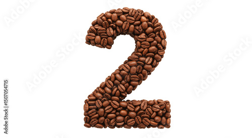 Illustration Number Two Made of Coffee Beans in Transparent Background