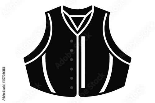 Illustration of Black Vest with Buttons and White Trim Detailing a VNeck Design
