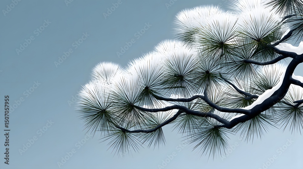 Naklejka premium Snowy pine tree silhouette in a winter wilderness
