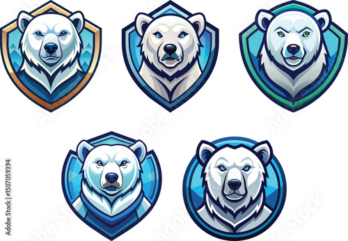 set of polar bears head mascot badge logo vector illustration