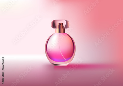 Luxury Perfume Bottle Illustration in oval shape with Gradient Liquid on Soft Pastel Background