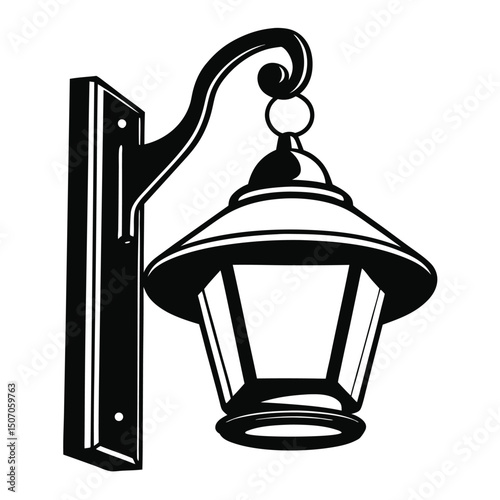 Ornate Iron Street Lamp Isolated On White Background. Wall Mount Lighting Fixture