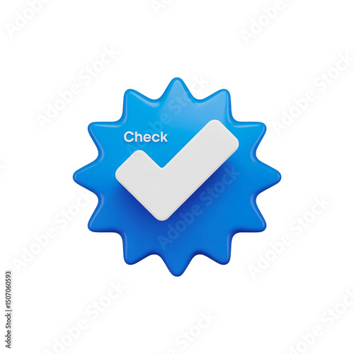 Blue Verified Check Mark Badge Icon on Transparent Background