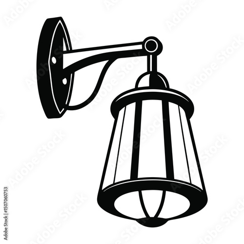 Black Silhouette Wall Lamp, Sconce Fixture Design, Interior Lighting Element Isolated