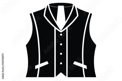Black and White Graphic of a Vest with Buttons and a Tie Silhouette