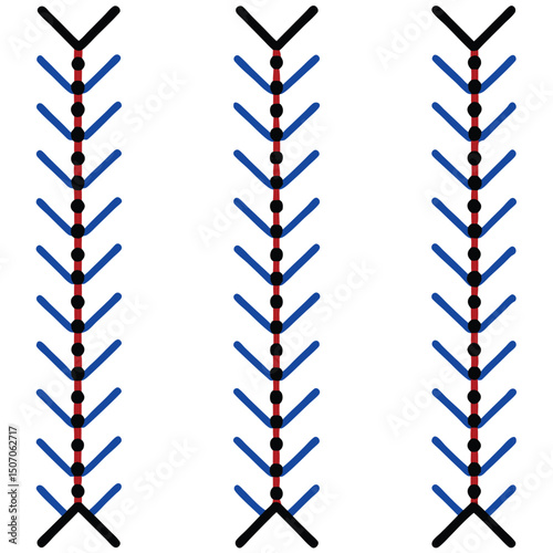 Abstract Illustration of Three Baseball Stitching Patterns on White Background