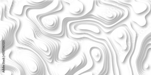 Abstract white paper cut background with lines. Background of the topographic map. White wave paper curved reliefs abstract background. topography line map. Vintage outdoors style. 