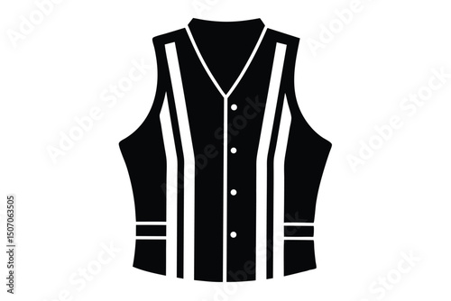 Formal Black Vest with Pinstripes and Buttons, Professional Attire Icon Graphic