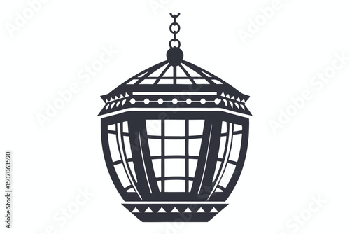 Hanging Ornament Silhouette, Decorative Lattice, Geometric Pattern, Black and White