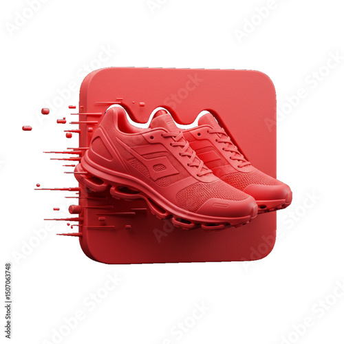 Red sneakers suggesting energy, speed, and physical performance.