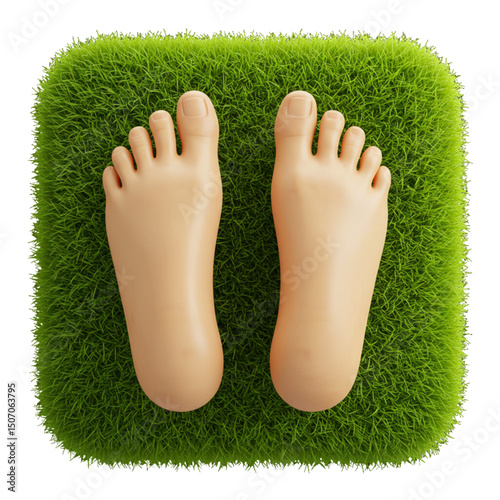 Bare feet on grass symbolizing grounding and relaxation.
