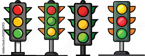 set of Traffic light signal designs vector illustration