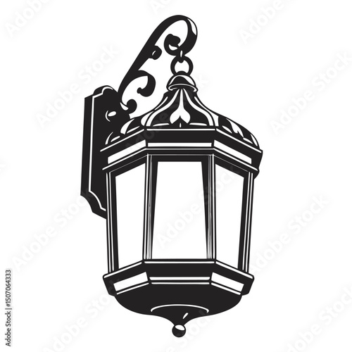 Ornate WallMounted Lantern, Black and White Silhouette, Decorative Bracket Fixture