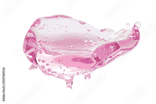 Pink dishwashing liquid, detergent puddle isolated on white background