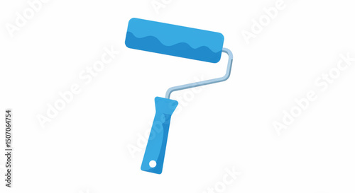 Painting roller in vibrant blue color ready for interior decoration projects in a modern home environment