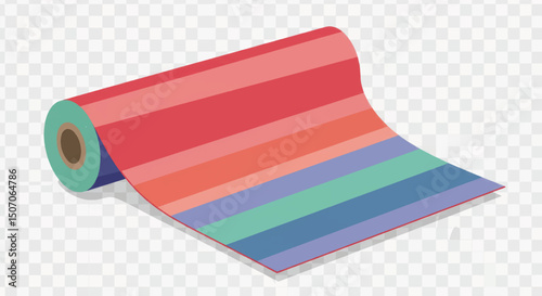 Colorful striped paper roll for crafts displayed on white background in a creative workspace setting