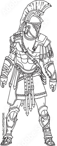 Minimalist Spartan Warrior Lineart Illustration isolated in white background
