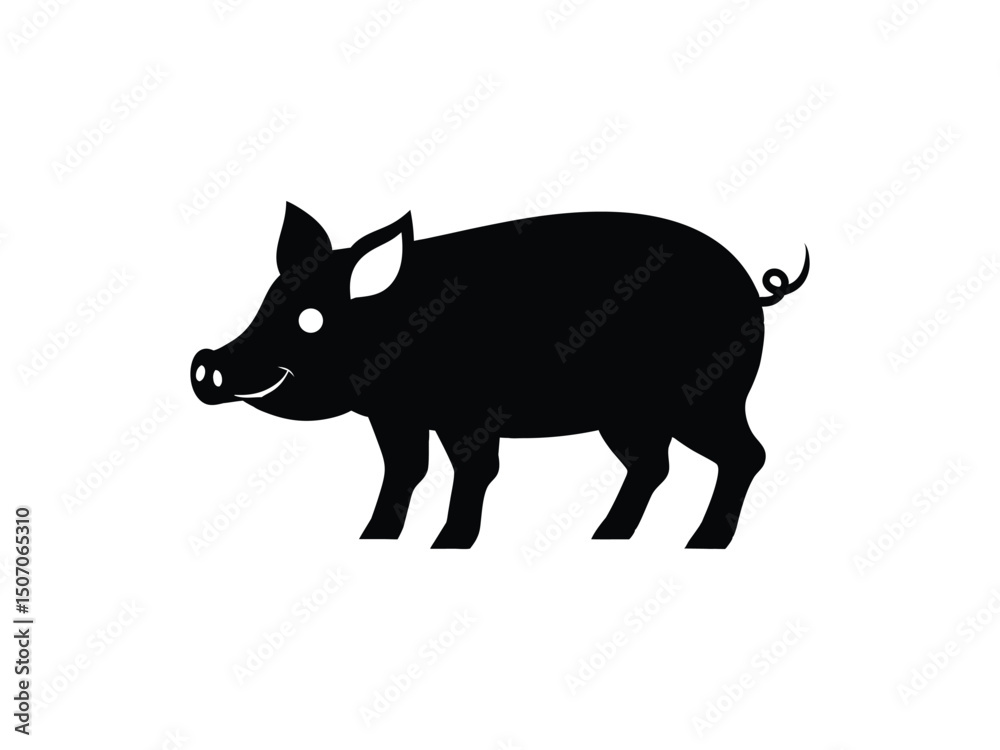 Fototapeta premium Cute pig silhouette icon isolated on white background 