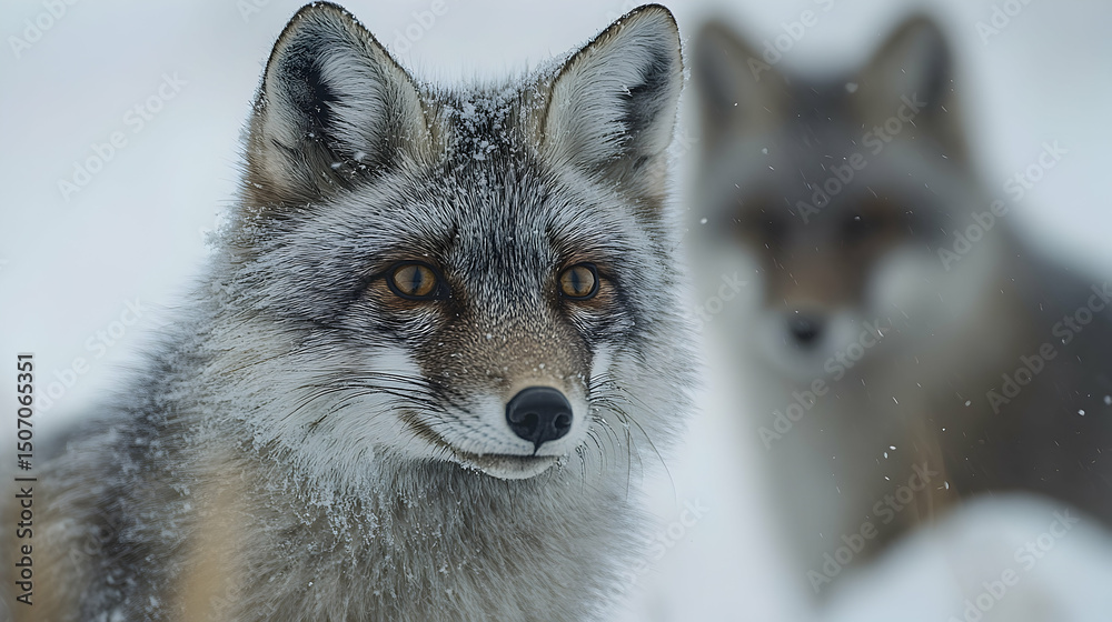 Fototapeta premium Gray Fox Portrait in Snowy Landscape
