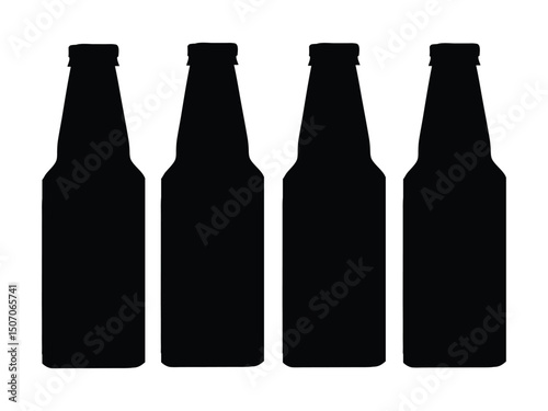 Four beer bottles silhouette graphic isolated on white background
