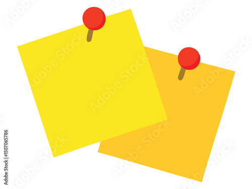 Two yellow sticky notes pinned isolated on white background
