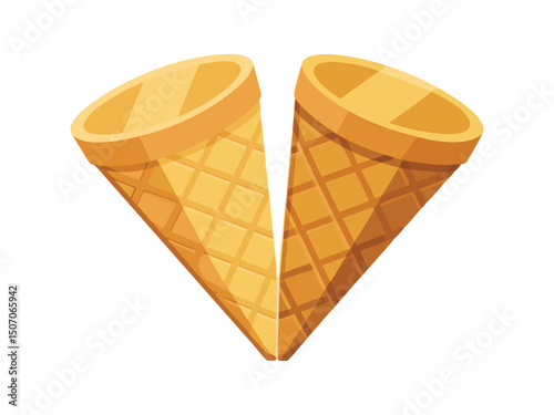 Two empty waffle ice cream cones isolated on white background
