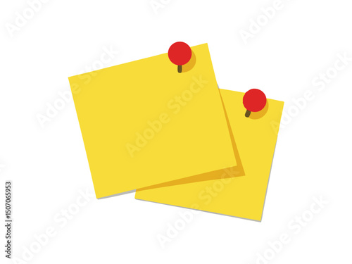 Two yellow sticky notes pinned isolated on white background

