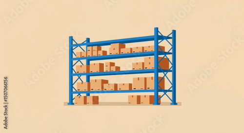 Storage shelving unit filled with cardboard boxes in a warehouse during daylight