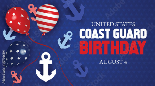 Coast Guard Birthday Design with Balloons and Anchor Symbols