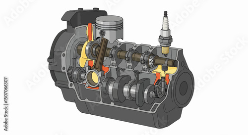 Detailed diagram of an internal combustion engine highlighting key components and their functions