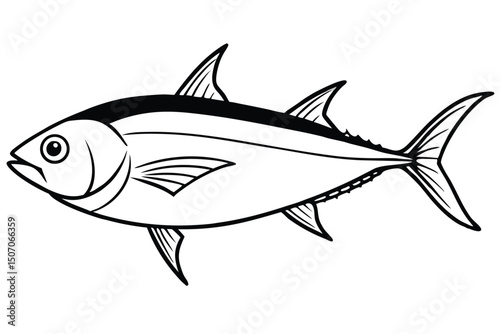 Stylized Tuna Fish Vector Illustration with Bold Black Outline and Distinctive Fins