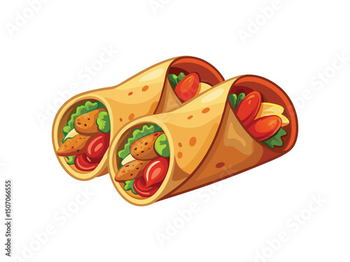Two delicious chicken wraps isolated on white background
