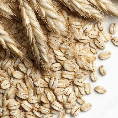 Close-up of oat grains and stalks, highlighting natural food sources.