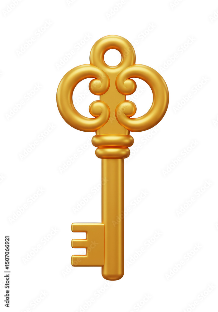 Obraz premium Illustration of Golden Antique Key Detailed Vintage Security Isolated Object