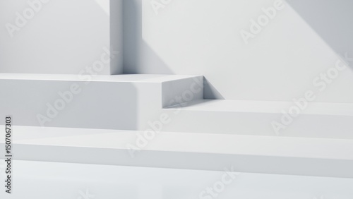 Fototapeta Naklejka Na Ścianę i Meble -  3d rendering of empty white concrete room with geometry podium background, Empty space for product presentation	