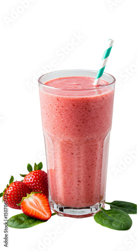 Isolated Transparent Background Smoothie With Strawberries and Spinach