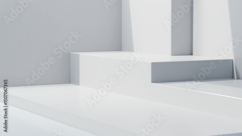 Fototapeta Naklejka Na Ścianę i Meble -  3d rendering of empty white concrete room with geometry podium background, Empty space for product presentation	