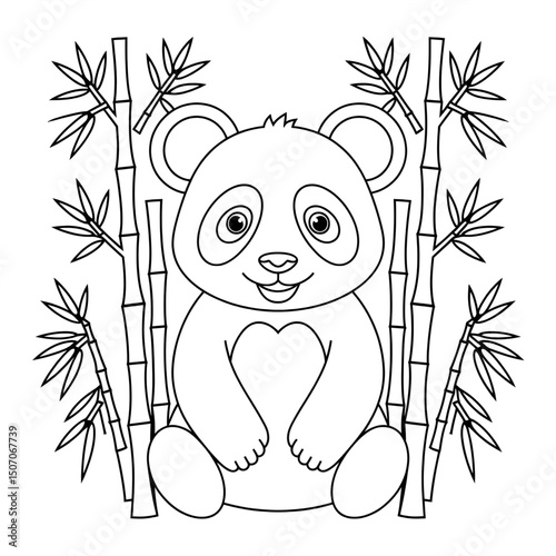 A black and white panda illustration line art of a coloring page 