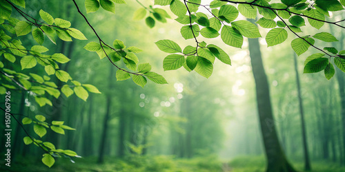 Green bokeh background from nature forest 
background