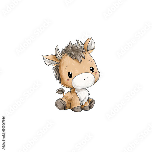 Cute cartoon chibi animal, painting illustration