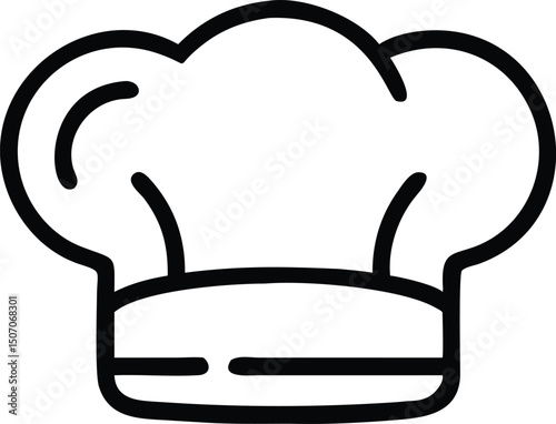 Chef's white fluffy toque is depicted with minimalist bold black lines over a transparent background