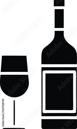 A black silhouette depicts an elegant wine bottle beside an empty glass on transparent backdrop
