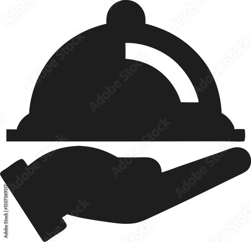 Black silhouette displays a platter on a hand with transparent background elegantly