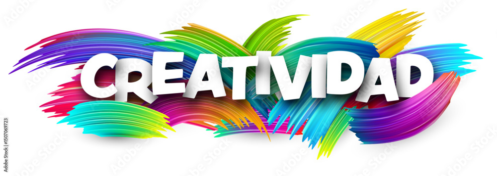 Fototapeta premium Bold creativity text over bright multicolored brush strokes, symbolizing imagination, innovation and design