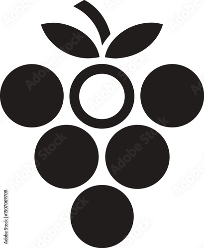 Black berry with leaves appears against a white background, creating an elegant silhouette